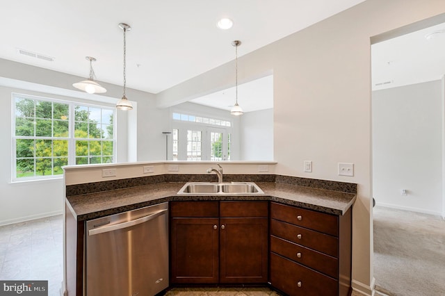 45812 Winding Branch Ter, Sterling, VA 20166 - kitchen with dishwasher, a sink, dark countertops, and baseboards