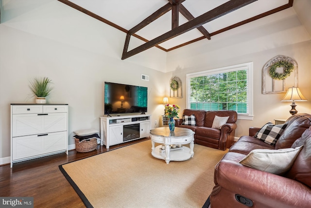 7600 Charleston Dr, Bethesda, MD 20817 - living room featuring dark wood-type flooring and baseboards