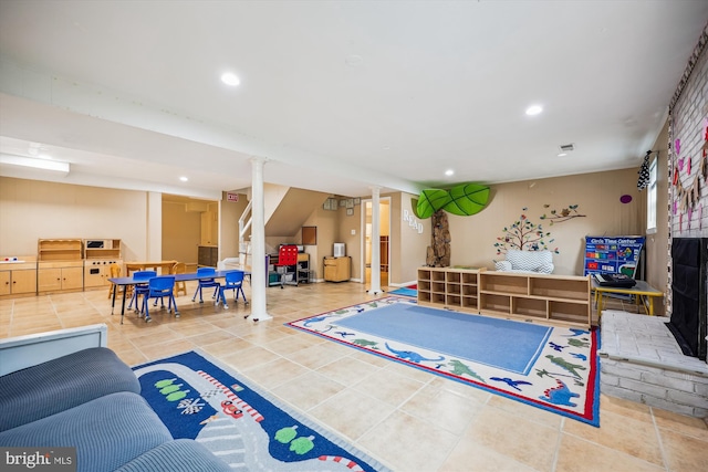 7600 Charleston Dr, Bethesda, MD 20817 - recreation room with tile patterned flooring and recessed lighting