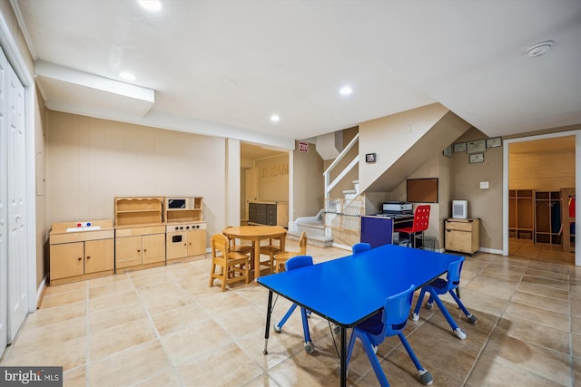 7600 Charleston Dr, Bethesda, MD 20817 - rec room featuring recessed lighting and light tile patterned floors