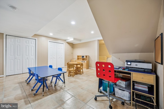 7600 Charleston Dr, Bethesda, MD 20817 - home office with tile patterned flooring and recessed lighting