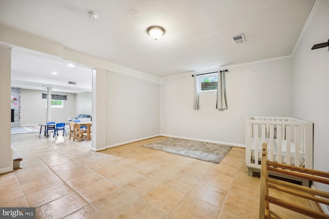 7600 Charleston Dr, Bethesda, MD 20817 - empty room featuring a smoke detector, light tile patterned flooring, healthy amount of natural light, and recessed lighting