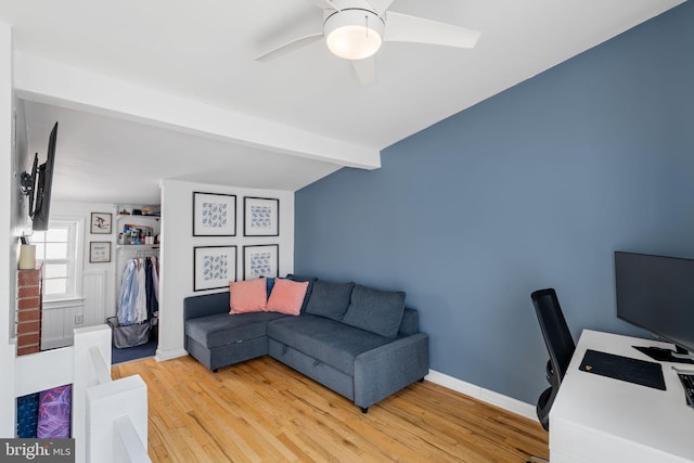 718 Addison St Unit B, Philadelphia, PA 19147 - office space featuring ceiling fan, wood finished floors, and beamed ceiling