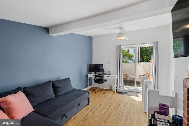 718 Addison St Unit B, Philadelphia, PA 19147 - living area featuring light wood-style floors, a desk, and a ceiling fan