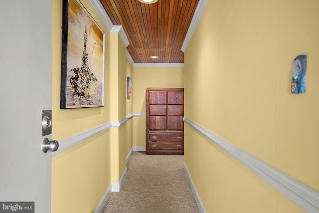 11400 Coastal Hwy Unit 8G, Ocean City, MD 21842 - hallway with carpet floors, crown molding, wood ceiling, and baseboards