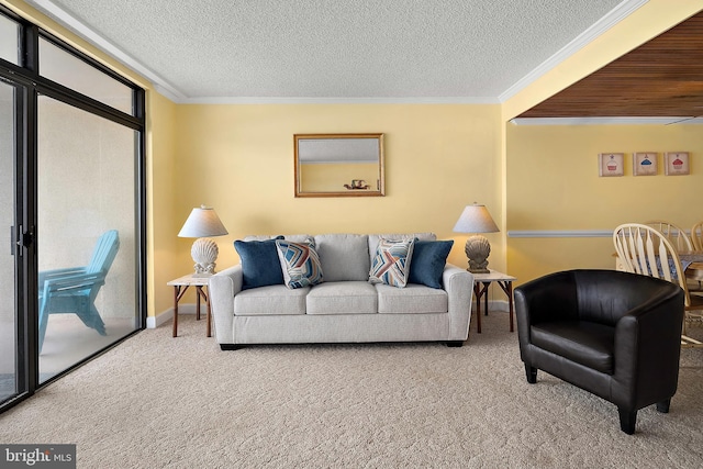 11400 Coastal Hwy Unit 8G, Ocean City, MD 21842 - living room featuring carpet flooring, crown molding, a textured ceiling, and baseboards