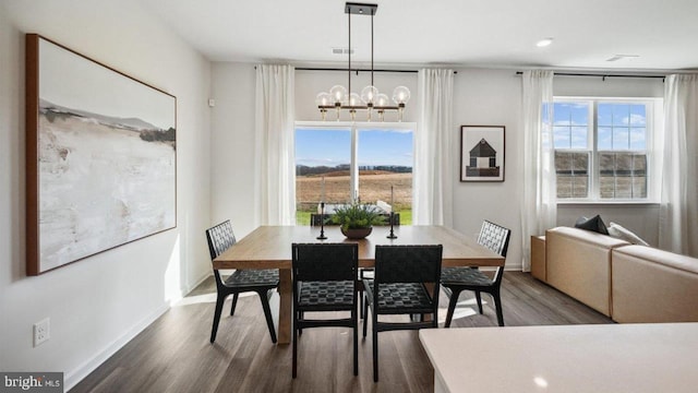 3703 Devonann Ln, Edgewater, MD 21037 - dining area with wood finished floors, a chandelier, baseboards, and recessed lighting