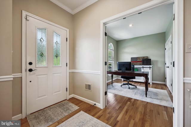 24830 Showbarn Cir, Damascus, MD 20872 - entryway with wood finished floors, baseboards, and ornamental molding