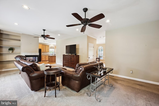 24830 Showbarn Cir, Damascus, MD 20872 - living area with ceiling fan, baseboards, recessed lighting, and light carpet