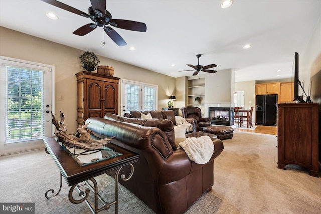 24830 Showbarn Cir, Damascus, MD 20872 - living room featuring a ceiling fan, light colored carpet, and recessed lighting