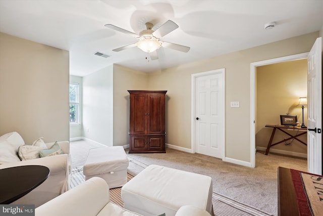 24830 Showbarn Cir, Damascus, MD 20872 - living room featuring light colored carpet, a ceiling fan, and baseboards