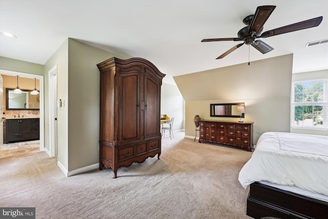 24830 Showbarn Cir, Damascus, MD 20872 - bedroom featuring light colored carpet, baseboards, ensuite bathroom, ceiling fan, and a sink