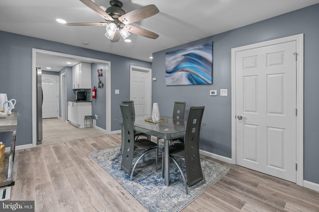 827 W 2nd St, Florence, NJ 08518 - dining space with a ceiling fan, light wood finished floors, baseboards, and recessed lighting