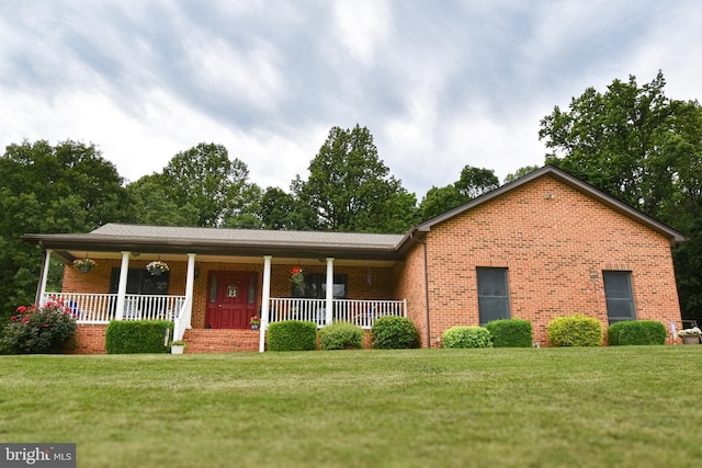 21246 Clarks Mountain Rd, Rapidan, VA 22733 - ranch-style home with a porch, brick siding, and a front yard