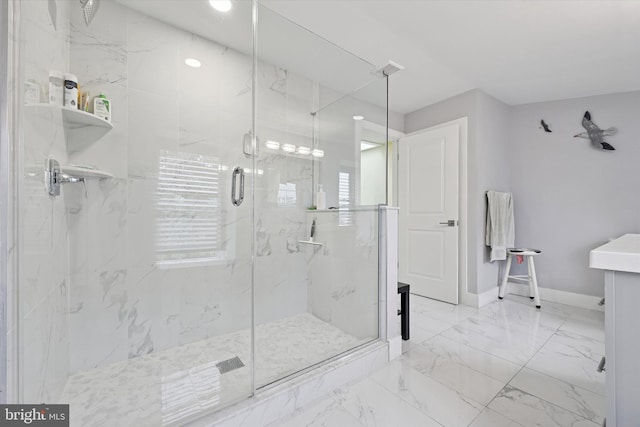 224 Dupont St, Philadelphia, PA 19127 - bathroom with a marble finish shower, marble finish floors, and baseboards