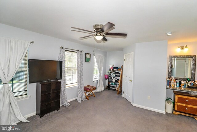 386 Braddock Rd, Smyrna, DE 19977 - game room with a ceiling fan, carpet, and baseboards