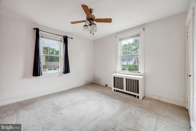 344 Clearbrook Ave, Lansdowne, PA 19050 - carpeted spare room featuring radiator, plenty of natural light, ceiling fan, and baseboards
