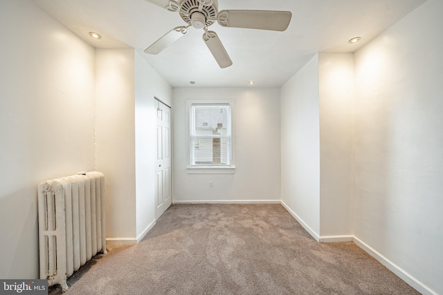 4749 Marple St, Philadelphia, PA 19136 - carpeted empty room featuring radiator, a ceiling fan, baseboards, and recessed lighting