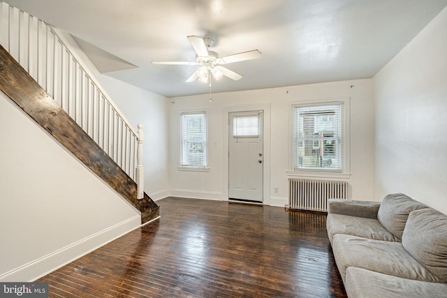 4749 Marple St, Philadelphia, PA 19136 - entrance foyer with radiator heating unit, plenty of natural light, a ceiling fan, and hardwood / wood-style flooring