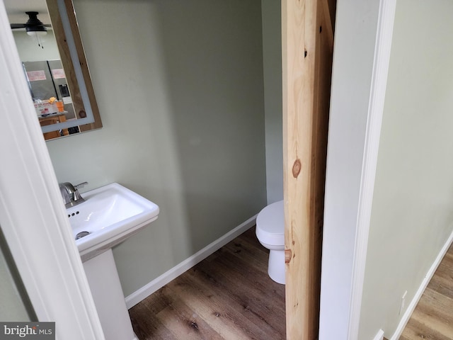 51 Maple St, Cumberland, MD 21502 - bathroom with wood finished floors, toilet, ceiling fan, baseboards, and a sink