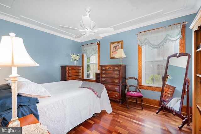 212 S Union Ave, Havre De Grace, MD 21078 - bedroom with wood finished floors, ornamental molding, baseboards, and a ceiling fan