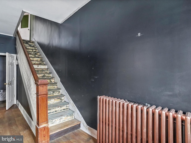 16 Avalon Ave, Hagerstown, MD 21740 - staircase featuring radiator, wood finished floors, and baseboards