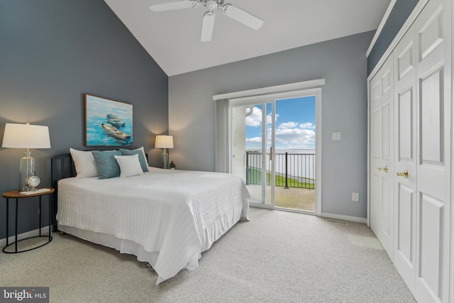 15 Queen Anne Way Unit E, Chester, MD 21619 - bedroom with access to outside, carpet, a closet, baseboards, and ceiling fan
