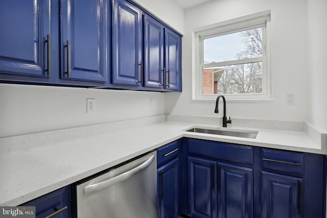 3059 Patrick Henry Dr Unit 201, Falls Church, VA 22044 - kitchen featuring dishwasher, a sink, blue cabinets, and light countertops