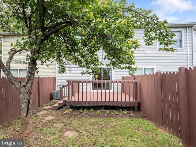 237 Kimberly Way, Winchester, VA 22601 - wooden deck featuring a fenced backyard and central air condition unit