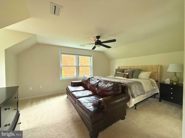 10000 Manor Pl, Fairfax, VA 22032 - bedroom featuring light colored carpet, vaulted ceiling, baseboards, and a ceiling fan