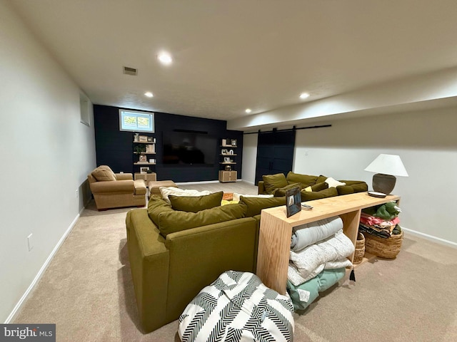 10000 Manor Pl, Fairfax, VA 22032 - carpeted living area with a barn door, baseboards, and recessed lighting