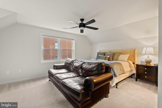 10000 Manor Pl, Fairfax, VA 22032 - bedroom featuring vaulted ceiling, light carpet, ceiling fan, and baseboards