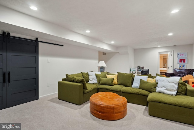 10000 Manor Pl, Fairfax, VA 22032 - living room with recessed lighting, carpet, a barn door, and baseboards