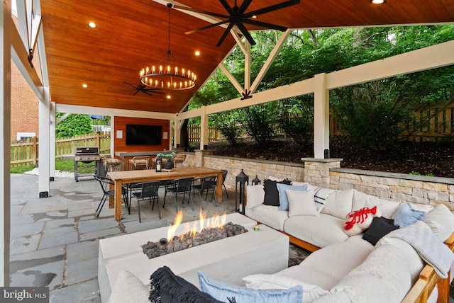 10000 Manor Pl, Fairfax, VA 22032 - view of patio / terrace with an outdoor living space with a fire pit, outdoor dining area, ceiling fan, and area for grilling