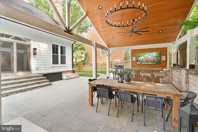 10000 Manor Pl, Fairfax, VA 22032 - view of patio / terrace with entry steps, ceiling fan, outdoor dining space, and a grill