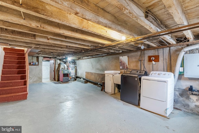 1936 S Sartain St, Philadelphia, PA 19148 - unfinished below grade area with washing machine and dryer, stairway, electric panel, a sink, and water heater
