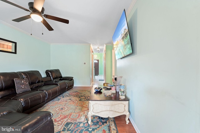 59 Sassafras Dr, Lumberton, NJ 08060 - living area with baseboards, a ceiling fan, crown molding, and wood finished floors