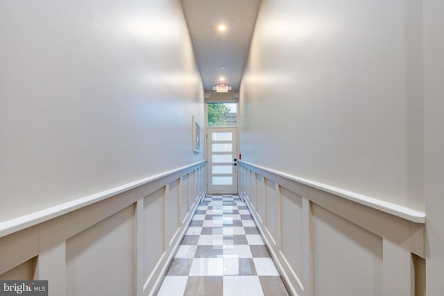 903 Corinthian Ave Unit B, Philadelphia, PA 19130 - hall with a decorative wall, a wainscoted wall, and recessed lighting