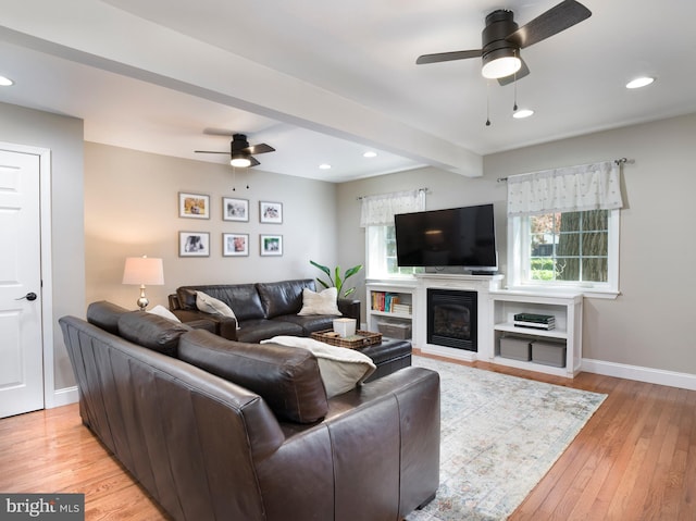 1204 Drexel Ave, Drexel Hill, PA 19026 - living area with a ceiling fan, healthy amount of natural light, light wood finished floors, baseboards, and recessed lighting