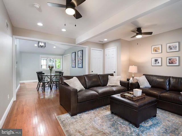 1204 Drexel Ave, Drexel Hill, PA 19026 - living area with ceiling fan, baseboards, wood-type flooring, and recessed lighting