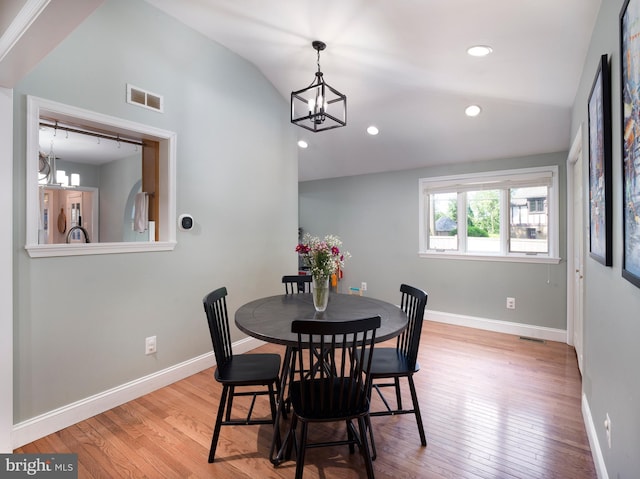 1204 Drexel Ave, Drexel Hill, PA 19026 - dining space featuring lofted ceiling, a chandelier, hardwood / wood-style flooring, baseboards, and recessed lighting