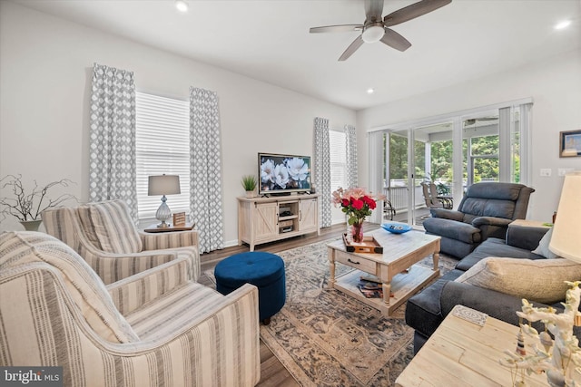 21336 Dauphine St, Lewes, DE 19958 - living area with ceiling fan, wood finished floors, recessed lighting, and baseboards