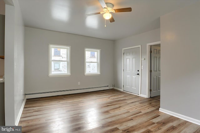 154 S Baltimore St, Dillsburg, PA 17019 - spare room with baseboard heating, light wood-style floors, a ceiling fan, and baseboards