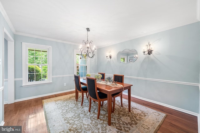 253 Lantern Ln, Gulph Mills, PA 19428 - dining area with a chandelier, wood finished floors, baseboards, and ornamental molding
