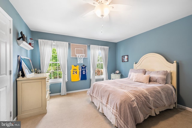 253 Lantern Ln, Gulph Mills, PA 19428 - bedroom featuring light carpet, baseboards, and ceiling fan