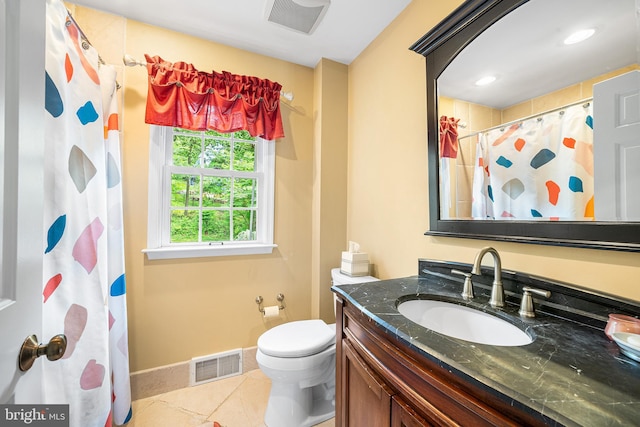 253 Lantern Ln, Gulph Mills, PA 19428 - bathroom featuring vanity, tile patterned floors, toilet, a shower with shower curtain, and baseboards