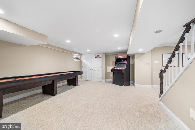 253 Lantern Ln, Gulph Mills, PA 19428 - rec room with baseboards, recessed lighting, and carpet floors