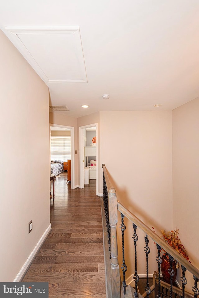 15381 Bronco Way, Woodbridge, VA 22193 - corridor featuring baseboards, dark wood-style floors, and recessed lighting