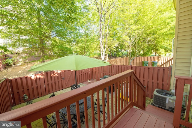 15381 Bronco Way, Woodbridge, VA 22193 - wooden terrace featuring central air condition unit and a fenced backyard