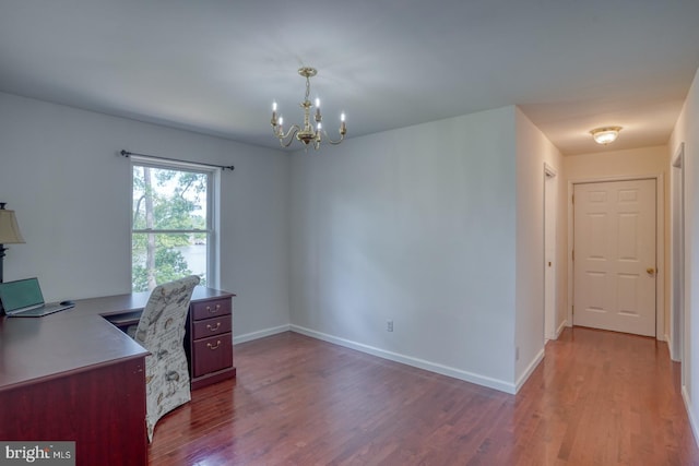 45 S Shore Dr, Dover, DE 19901 - home office featuring a chandelier, wood finished floors, and baseboards